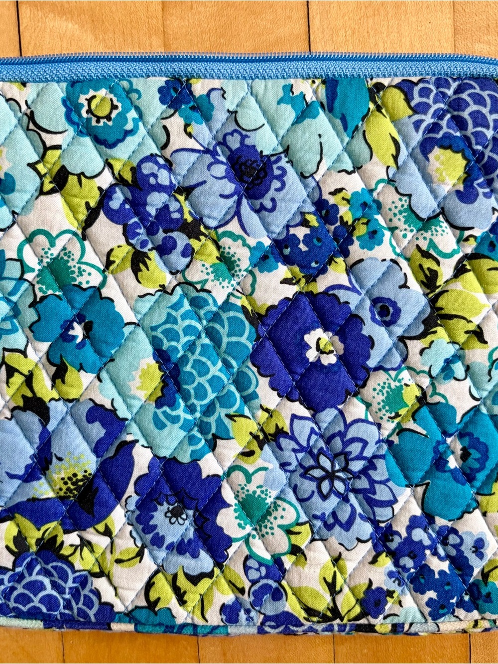 Vera Bradley Blue Floral Quilted Laptop Sleeve with Teal and Lime Accents